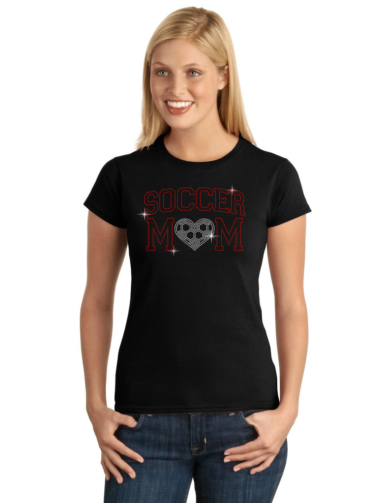 Soccer Mom w/ Heart V1 Spangle Bling Design Shirt