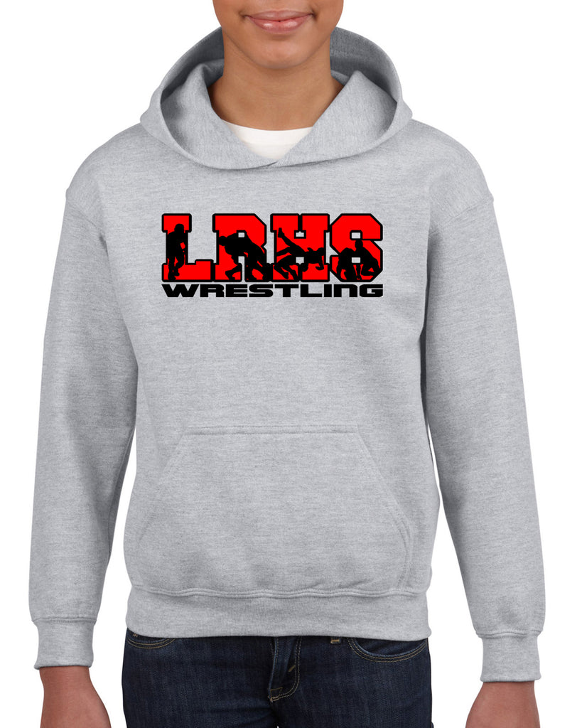 lakeland wrestling sport gray heavy blend shirt w/ lrhs wrestling v2 logo on front.