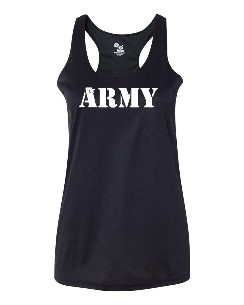 Cheer Army Black B-Core Racerback Tank Top - 4166 w/ White ARMY Logo on Front.