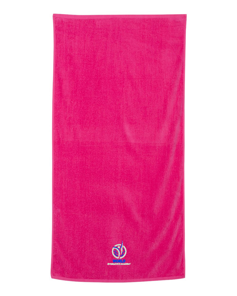 World Gymnastics Velour Beach Towel - QV3060 w/ World Gymnastics Logo Embroidered on Front Edge