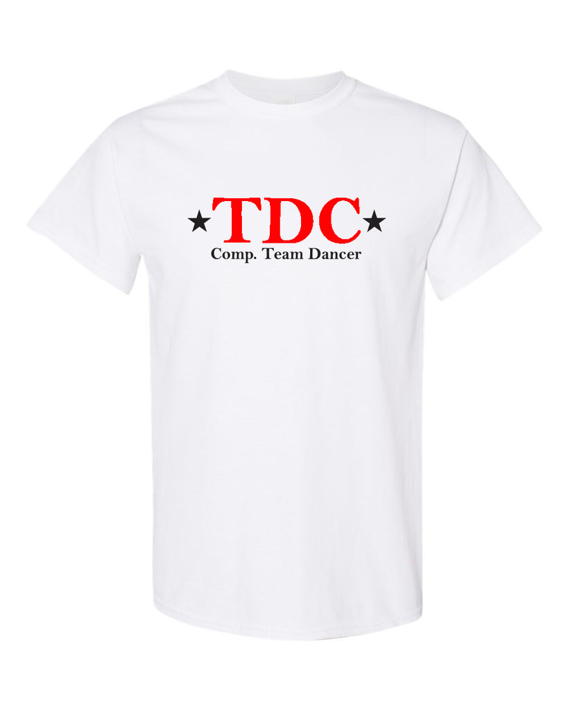 TDC - White Short Sleeve Tee w/ TDC Comp Dancer Logo on Front.