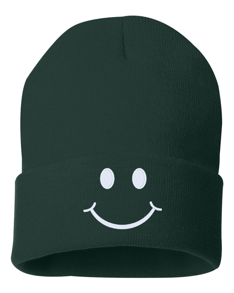 smile face embroidered cuffed beanie hat