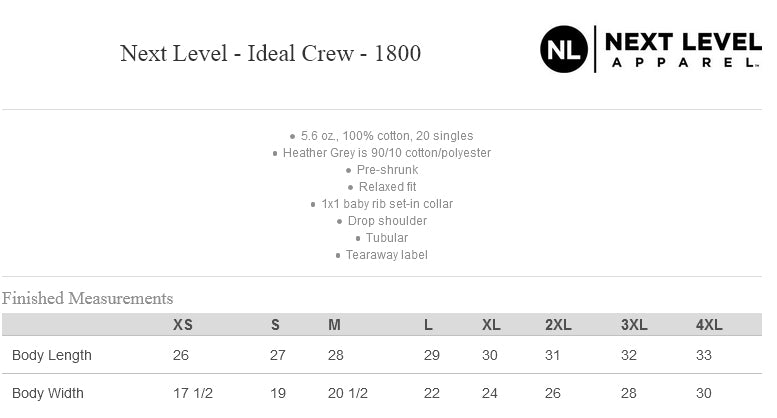 struck fitness next level - next level - ideal crew tee - 1800 - w/ white out logo