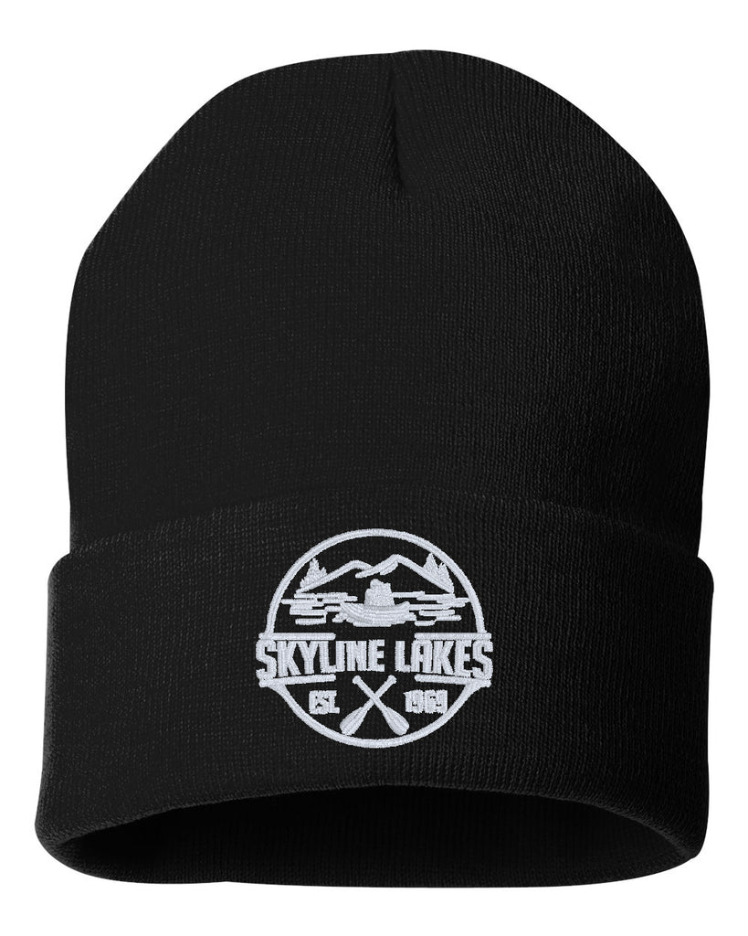 Skyline Lakes Sportsman - Solid 12" Cuffed Beanie - SP12 w/ Embroidered Canoe Design on Front.