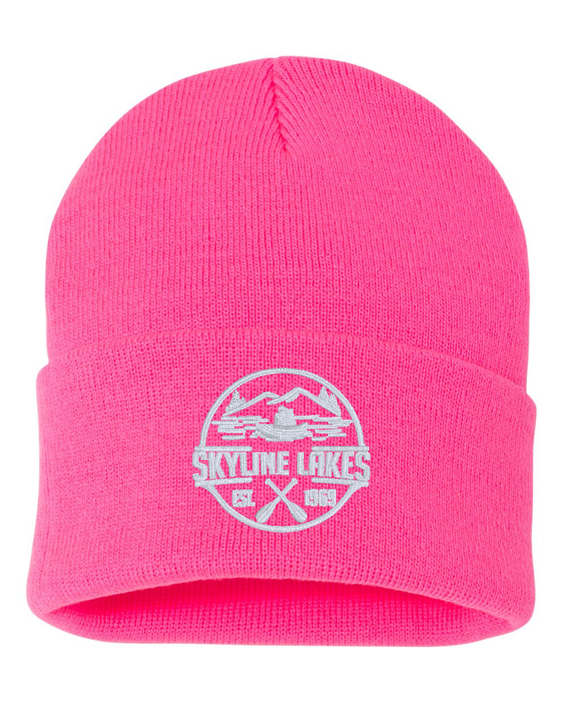 Skyline Lakes Sportsman - Solid 12" Cuffed Beanie - SP12 w/ Embroidered Canoe Design on Front.