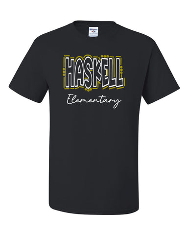 HASKELL School Charcoal Short Sleeve Tee w/ Wave-Block Design on Front.