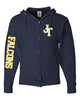 Jefferson Cheer Navy JERZEES - NuBlend® Full-Zip Hooded Sweatshirt - 993MR w/ JT Design on Left Chest & Falcons Down Arm