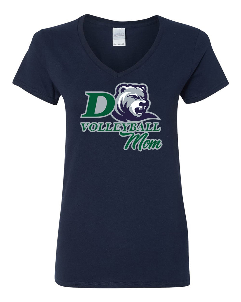 Drew Volleyball Heavy Cotton™ Women’s V-Neck T-Shirt - 5V00L w/ 4 Color D Mom Design on Front.