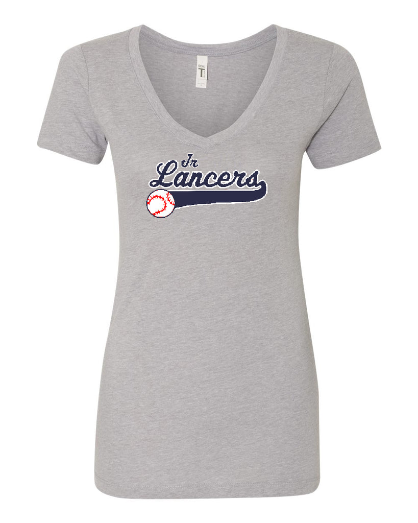 Jr. Lancers Baseball Next Level - Women's Ideal V-Neck T-Shirt - 1540 w/ JRL Logo on Front.