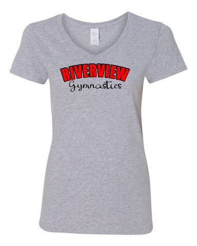 Riverview Gymnastics White Short Sleeve T-Shirt w/ Full Color Sun Design on Front.