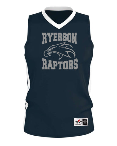 Ryerson School Navy Alleson Athletic - Single Ply Basketball Shorts - 538P w/ V1 Design on Left Leg
