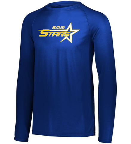Butler Stars Gray/Blue Jersey Raglan Crewneck Shirt w/ Butler Stars Design on Front.