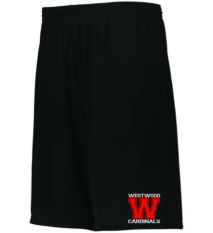 Westwood Cardinals Black ITC Midweight Fleece Shorts w/ Cardinal Head Logo on Left Front Leg