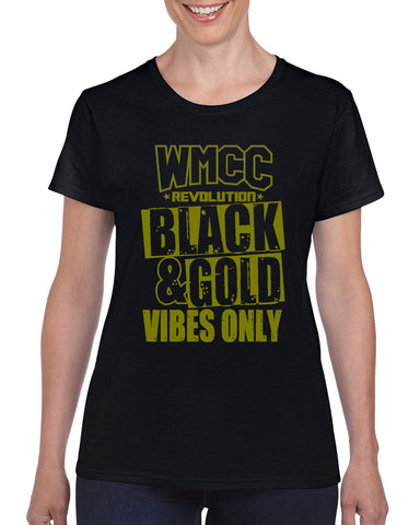 WMCC Black Pro-Compression Shorts - 2629 w/ Gold & White Print Logo on Front Left Leg.