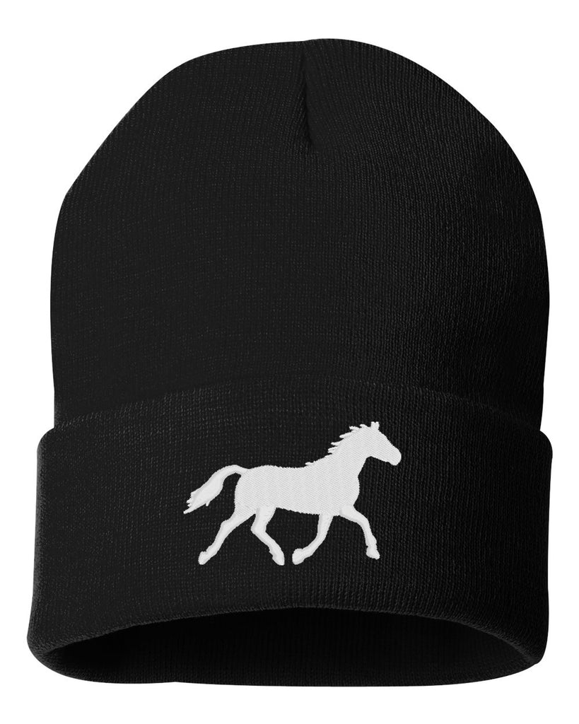 running horse silhouette embroidered cuffed beanie hat