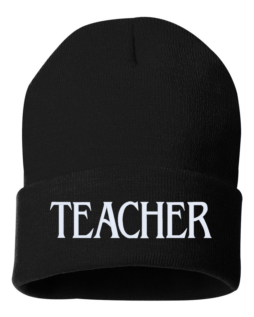 teacher embroidered cuffed beanie hat