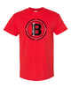 bloomingdale pta red short sleeve tee w/ bloom b logo on front