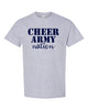 Cheer Army Sport Gray Short Sleeve Tee w/ Navy Cheer Army Nation Design on Front.