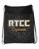 rtcc  black coast to coast drawstring backpack - 2562 w/ glitter burst design on front.
