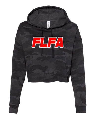 FLFA Black Camo Women’s Lightweight Cropped Hooded Sweatshirt - AFX64CRP  w/ FLFA Cutters CHEER Logo on Front