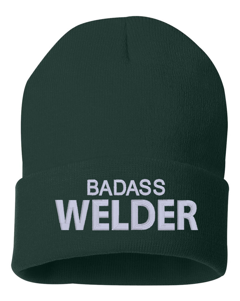 badass welder embroidered cuffed beanie hat