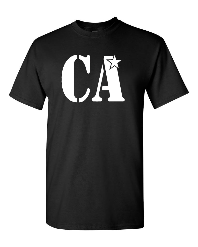 cheer army black short sleeve tee w/ white ca logo on front.