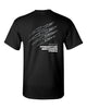 ccu black shirt w/ ccu claw logo in 2 color print on back & optional designs on front & arm