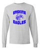 erskine school sport gray long sleeve tee w/ royal logo design 1 on front