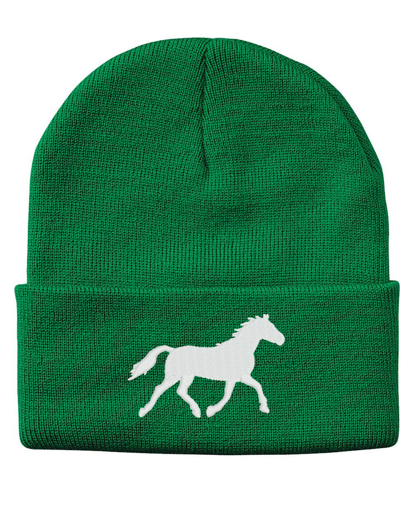 running horse silhouette embroidered cuffed beanie hat