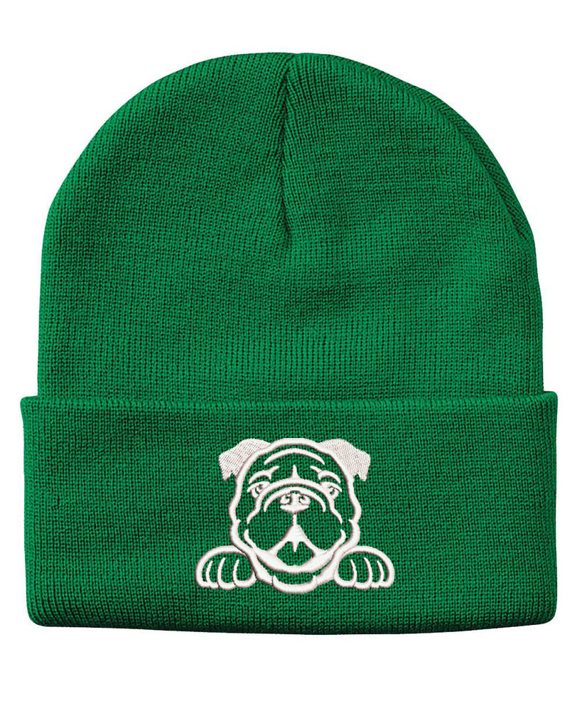 peeking bulldog embroidered cuffed beanie hat