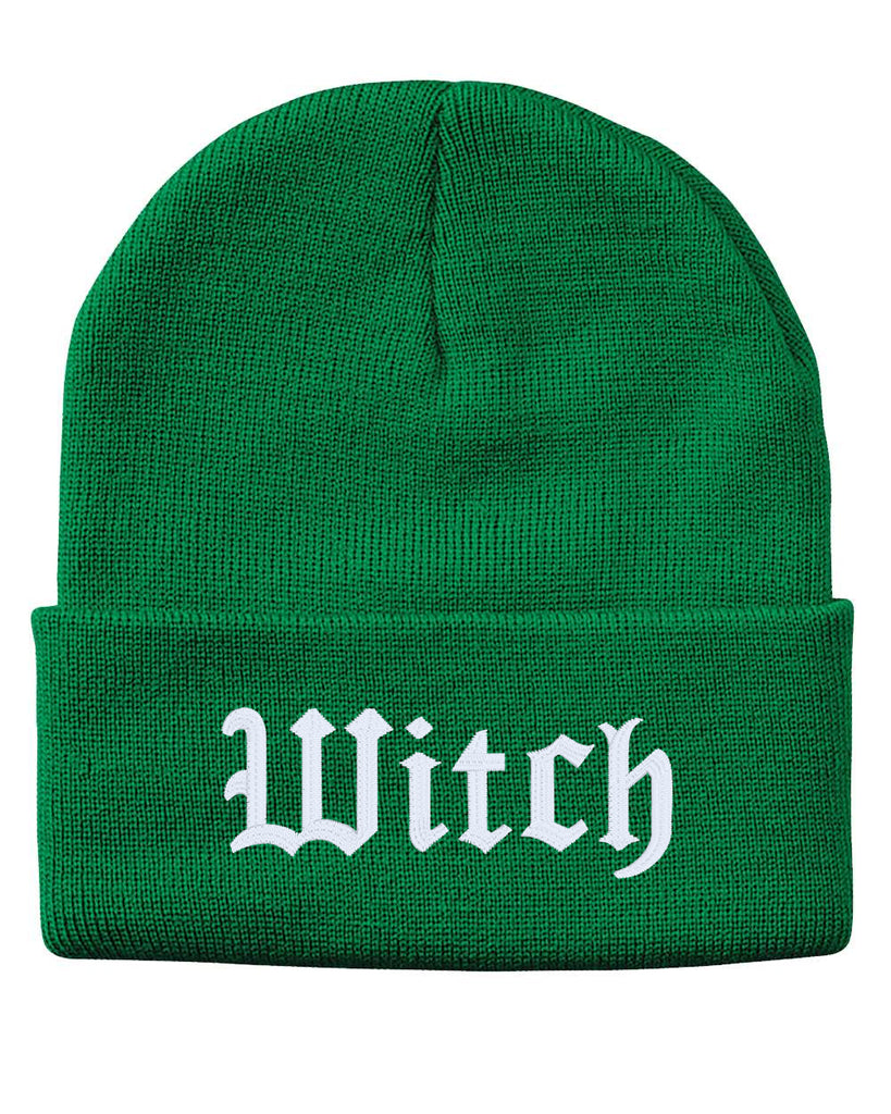 witch embroidered cuffed beanie hat