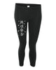 mads black leggings w/ mads stars design front of right leg.
