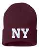 ny state abbreviation embroidered cuffed beanie hat