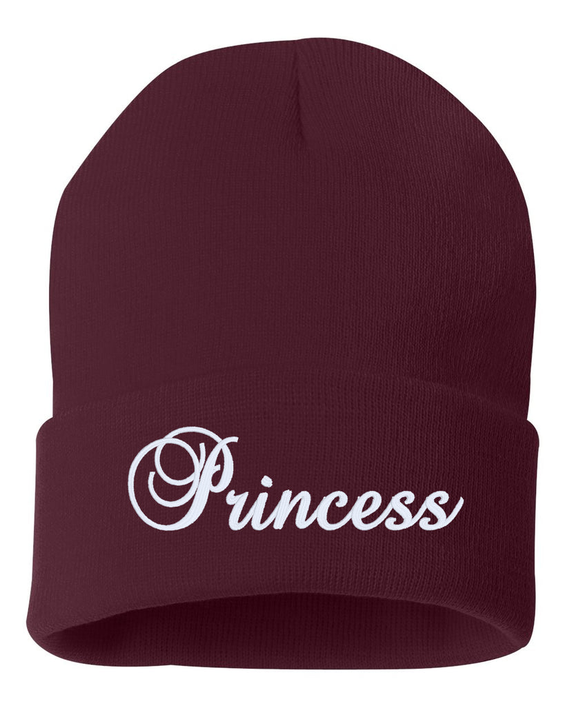 princess embroidered cuffed beanie hat