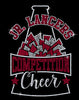 jr lancers competition cheer heavy cotton black shirt w/ spangle megaphone design on front.