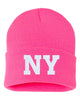 ny state abbreviation embroidered cuffed beanie hat