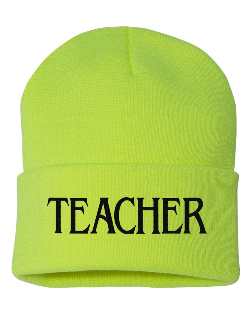 teacher embroidered cuffed beanie hat