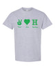 hopatcong short sleeve tee w/ peace love hopatcong design on front.