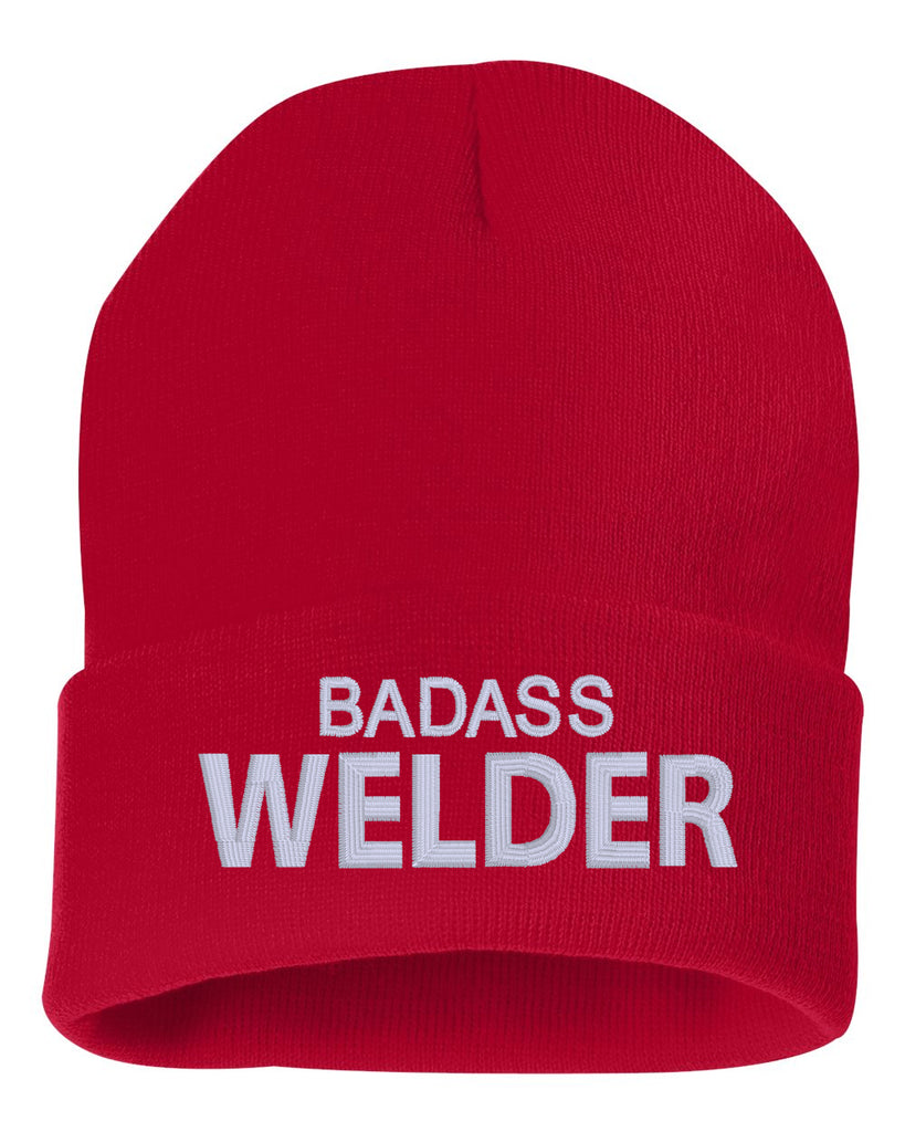 badass welder embroidered cuffed beanie hat