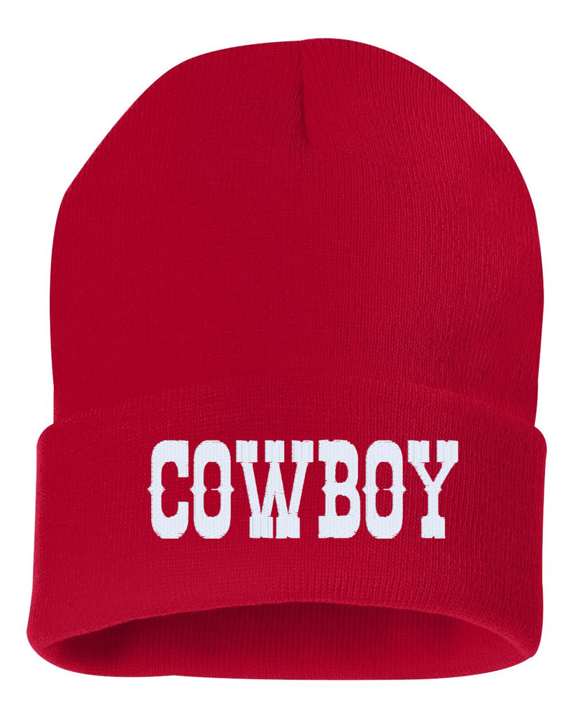 cowboy embroidered cuffed beanie hat