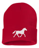 running horse silhouette embroidered cuffed beanie hat