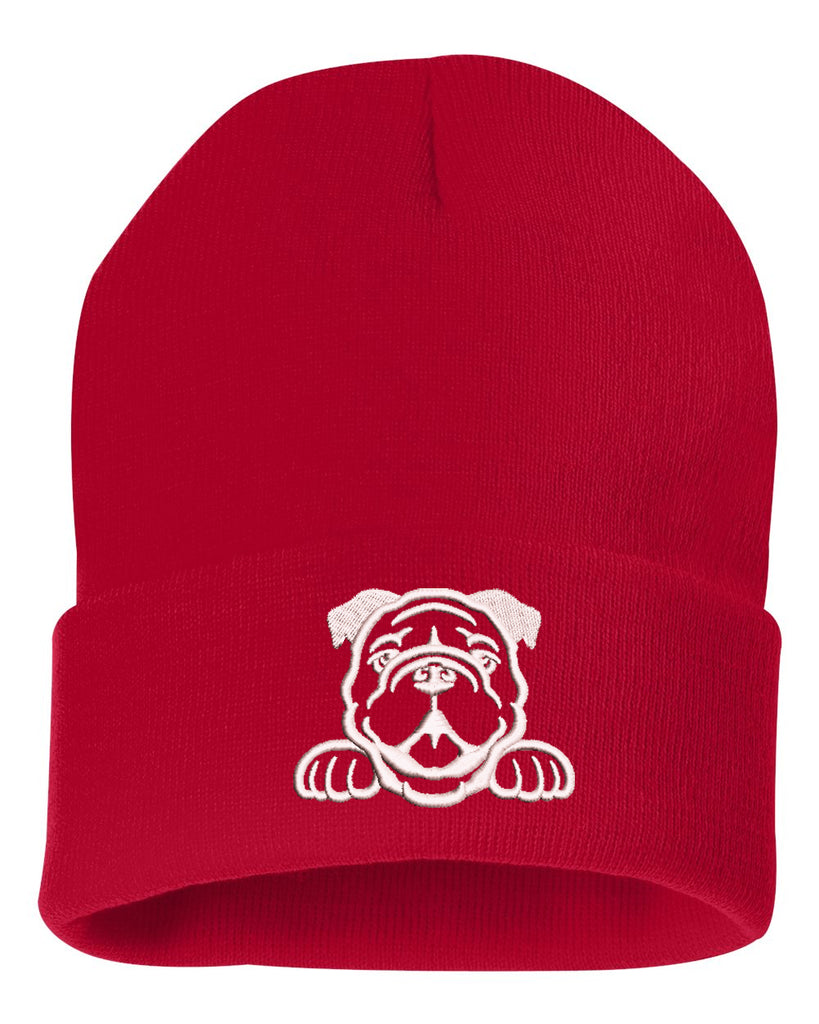 peeking bulldog embroidered cuffed beanie hat