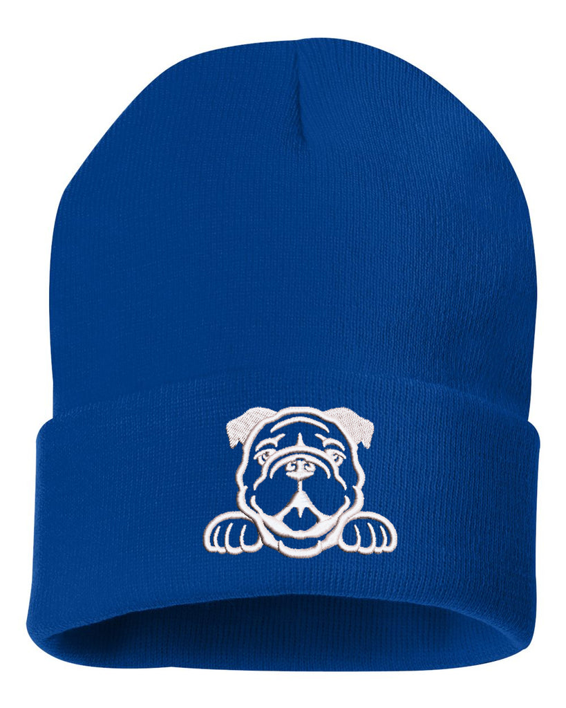 peeking bulldog embroidered cuffed beanie hat