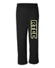 rtcc open bottom sweat pants w/ rtcc 2 color logo down leg.