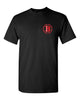bloomingdale pta black short sleeve tee w/ small left chest bloom b logo.