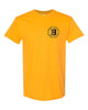 bloomingdale pta gold short sleeve tee w/ small left chest bloom b logo.