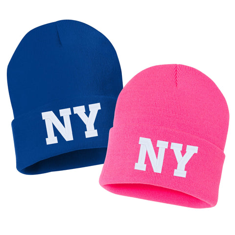 NJ State Abbreviation Embroidered Cuffed Beanie Hat
