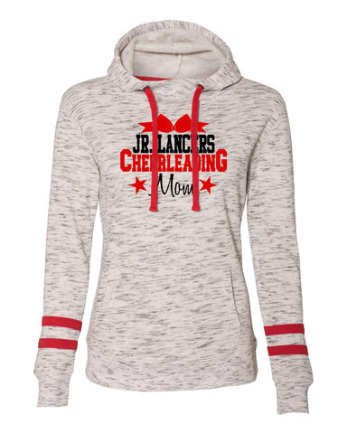 Jr Lancers Competition Cheer Heavy Cotton White Shirt w/ Cheerleading 2 Color Design on Front.