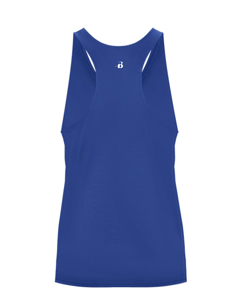 erskine school badger - royal b-core racerback tank top - 4166 - w/ white logo design 1 on front.