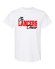 jr lancers competition cheer white cotton tee w/ jr. lancer overunder design on front.